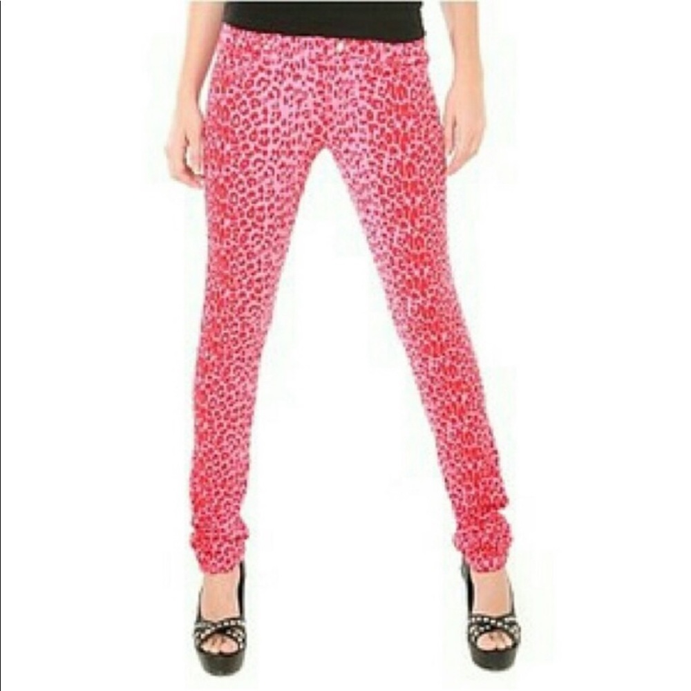 Tripp NYC Hot Pink Cheetah Print Skinny Jeans